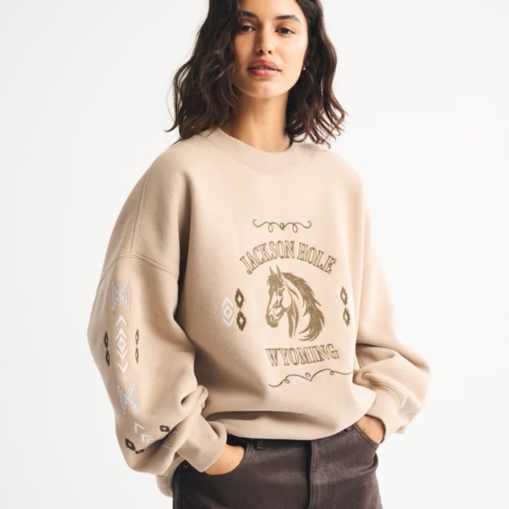 Abercrombie Women's Jackson Hole Wyoming Oversized Sunday Crew - M - NWT